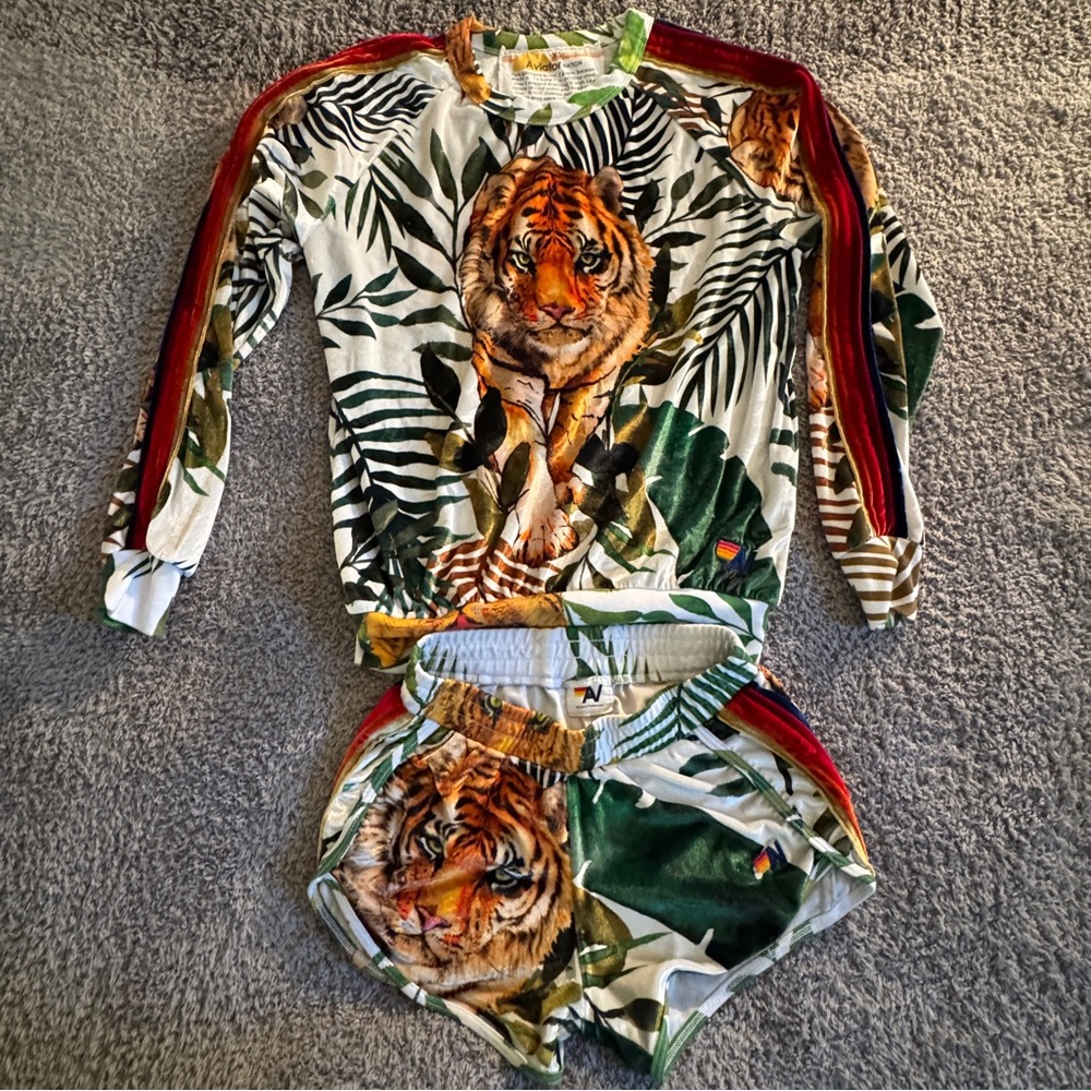 Aviator Nation Tiger Print Shorts - Green and Red